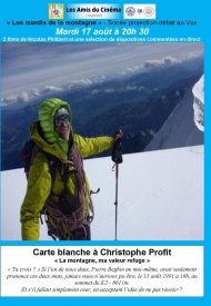 Affiche de Les Mardis de la Montagne : Carte Blanche à Christophe Profit : La Montagne ma valeur refuge