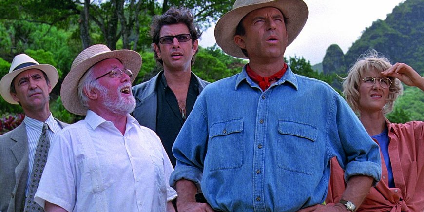 Martin Ferrero, Jeff Goldblum, Laura Dern, Richard Attenborough et Sam Neill dans