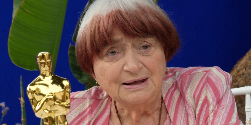 Agnès Varda à la réception organisée en son honneur à la Résidence de France, à Los Angeles, le 12 novembre 2017.