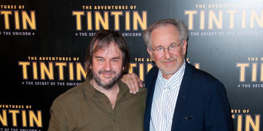 Peter Jackson et Steven Spielberg lors de l'avant-première française des Aventures de Tintin : le Secret de la Licorne en 2011