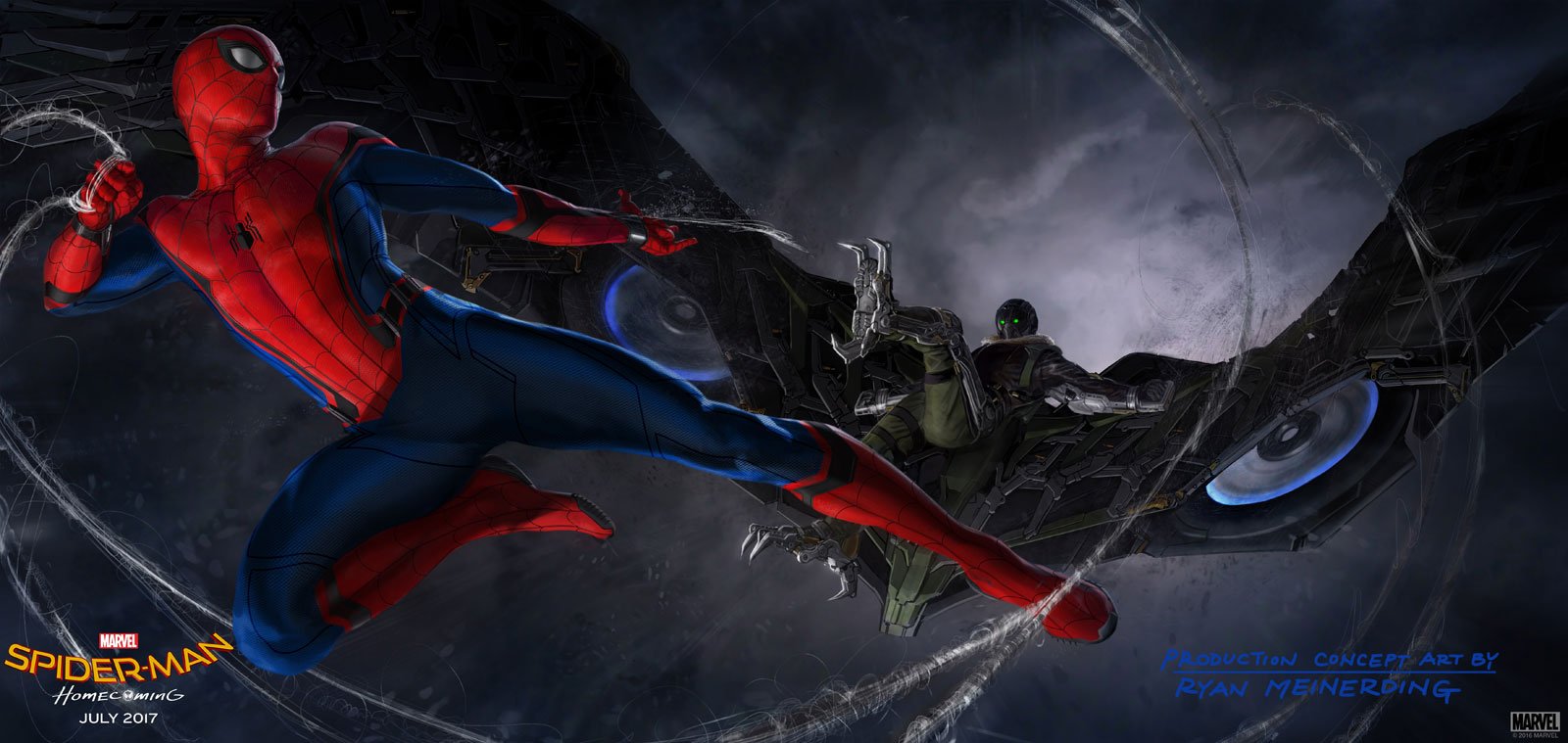 Concept art de la lutte entre Spider-Man et le Vautour dans 