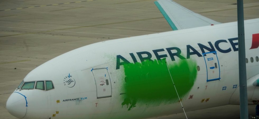 Pour dénoncer le "greenwashing" du gouvernement, Greenpeace repeint un avion Air France en vert