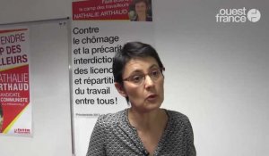 A Rennes, Nathalie Arthaud, candidate Lutte Ouvrière à la présidientielle, dénonce la comédie électorale des partis bourgeois