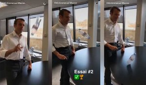 Emmanuel Macron joue au "Bottle Flip Challenge" sur Snapchat