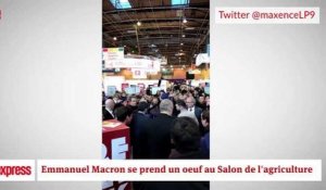 Emmanuel Macron reçoit un oeuf au Salon de l'agriculture
