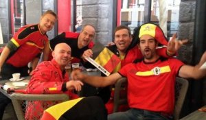 Pays de Galles-Belgique: les supporters belges chantent "Waar is da feestje, hier is da feestje"