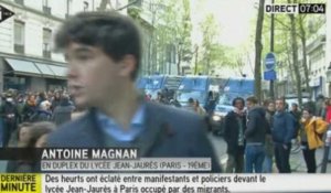 Évacuation de migrants au lycée Jean-Jaurès : Un manifestant tente de voler le micro d'un journaliste d'i-Télé (vidéo)