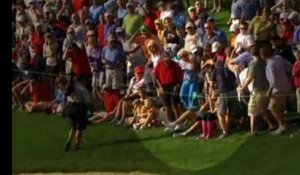 OUCH ! La belle de golf atterrit sur le crane d'un spectateur !
