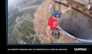 Un sportif roumain fait du Monocycle à 256 mètres de hauteur sans sécurité, les images chocs (Vidéo)