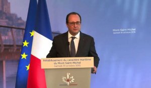 Visite de F.Hollande au Mt St-Michel qui retrouve son insularité