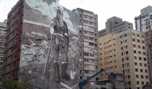 Un artiste réalise une immense fresque à partir de cendres de la forêt amazonienne