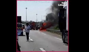 Saint-Folquin : une voiture en feu sur l'A16