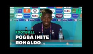 Paul Pogba retire une bouteille de bière du décor d'une conférence de presse