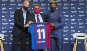 Football: présentation officielle d'Adama Traoré au FC Barcelone