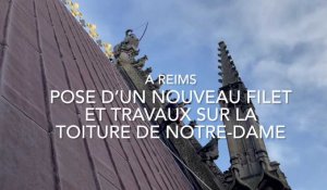 Pose d'un nouveau filet à la cathédrale de Reims