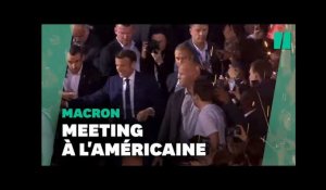 Ola, clapping, le speaker a joué l'ambiance de stade avant l'arrivée de Macron