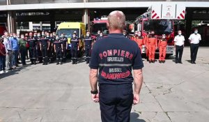 Minute de silence à la caserne des pompiers de Bruxelles en hommages aux victimes des intempéries