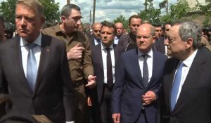 Macron, Draghi, Iohannis et Scholz à Irpin, une des banlieues dévastées de Kiev