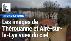 Inondations dans le Pas-de-Calais : Thérouanne et Aire-sur-la-Lys vues du ciel