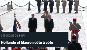 Cérémonie du 8 Mai : Hollande et Macron côte à côte 