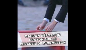Macron dépose un crayon sur le cercueil de d'Ormesson