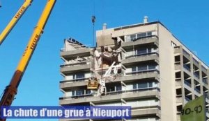 Tempête à Nieuport: une grue chute sur un immeuble