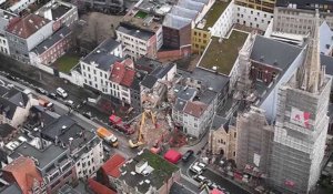 Le lieu de l'explosion à Anvers vu d'hélicoptère