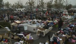 An improvised aid bank set up for fire evacuees