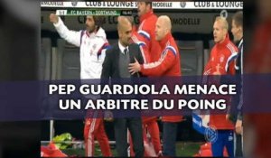 Pep Guardiola menace un arbitre, poing en l'air