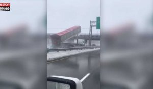 Canada : La benne d'un camion percute violemment un pont (Vidéo)