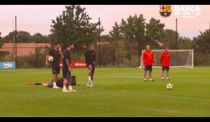 Neymar, Lionel Messi et Luis Suarez s'affrontent lors d'un concours de précision (Vidéo)