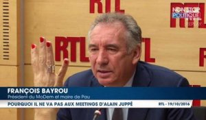 François Bayrou explique pourquoi il ne participe pas aux meetings d'Alain Juppé
