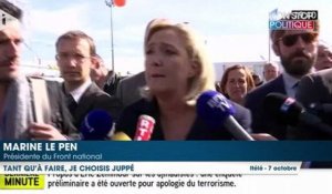 Marine Le Pen souhaite voir Alain Juppé remporter la primaire face à Nicolas Sarkozy