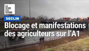 Blocage et manifestations des agriculteurs sur l’ autoroute A1 au niveau de Seclin