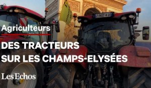 Les Champs-Elysées investis par des agriculteurs venus en tracteurs