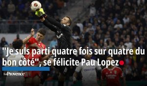OM-Benfica : "Je suis parti quatre fois sur quatre du bon côté", se félicite Pau Lopez
