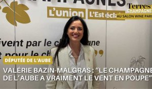 La députée Valérie Bazin-Malgras au micro de Terres de Champagnes lors du WineParis 2024