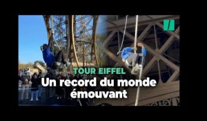 Anouk Garnier bat le record du monde de montée à la corde en grimpant sur la Tour Eiffel