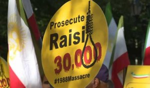 Des manifestants dénoncent la présence du président iranien Raïssi à l'AGNU à New York