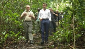 Le président français Macron en visite dans un arboretum au Gabon