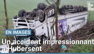 Hubersent : accident impressionnant sur la route de Boulogne, un camion versé au fossé
