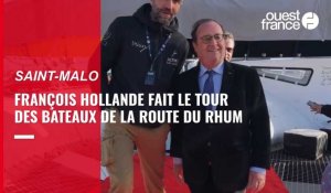 VIDÉO. Route du Rhum : la petite confidence de François Hollande qui fait le tour des bateaux à Saint-Malo