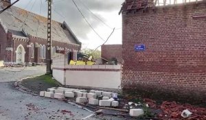 Bihucourt : les dégâts sont nombreux aussi rue du centre, à côté de l'église suite à la tornade