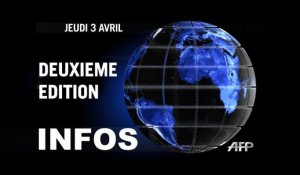 AFP - Le JT, 2e édition du jeudi 3 avril. Durée: 01:45