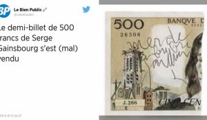 Un demi-billet de 500 francs signé par Serge Gainsbourg adjugé 5 000 euros