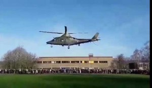 Sambreville: un hélicoptère atterrit dans la cour du Collège Saint-André à Auvelais