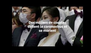 En Corée du Sud, le coronavirus n&#39;a pas empêché ces couples de se marier en masse.. avec des masques