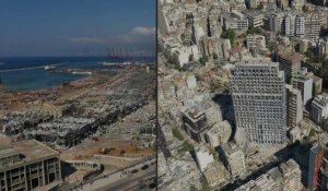 Beyrouth: vues aériennes des dégâts des explosions dans la capitale libanaise