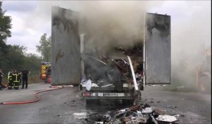 Un camion chargé de déchets prend feu à Courcelles-Les-Lens