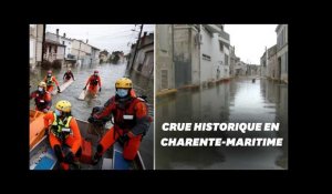 Les rues de Saintes inondées après la crue de la Charente